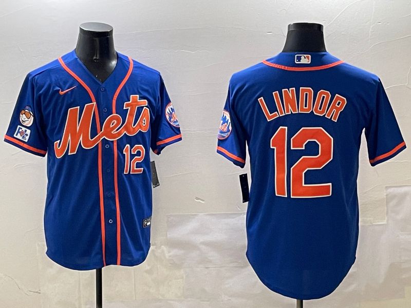 Men New York Mets #12 Lindor Blue Game 2025 Nike MLB Jersey style 8